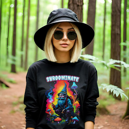 Trippy Neon Gnome Tee, Shroom Graphic T-Shirt, Fantasy Shirt, Colorful Festival Tee, Magic Mushroom Design, Ultra Cotton Long Sleeve Tee