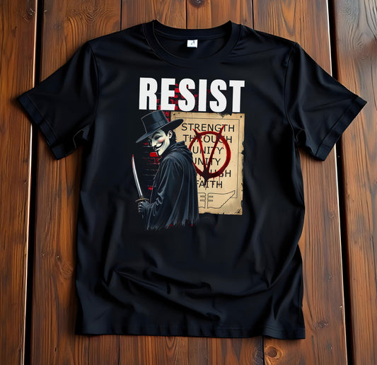V for Vendetta Resist Unisex T-shirt, Movie Inspired Tee, 100% Cotton Shirt, Resist Rebellion Shirt, Protest Graphic Tee