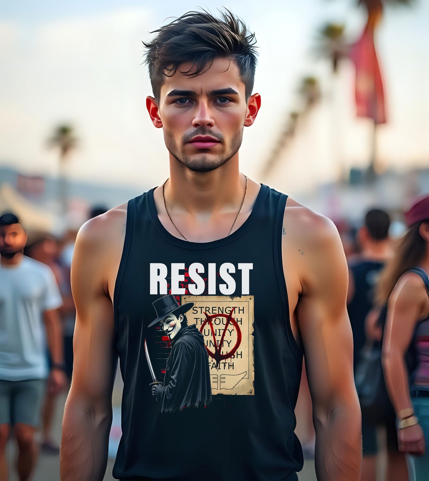 V for Vendetta Resist Tank Top - Cult Classic Movie Tee, Rebellion Unisex Shirt, 100% Cotton Sleeveless Top, Casual Movie Night Apparel,