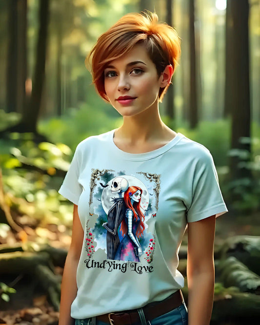 Undying Love Unisex Cotton T-shirt, Jack and Sally Halloween Tee, Gothic Love Story Shirt, Halloween Christmas Fan Apparel, Gothic Romance