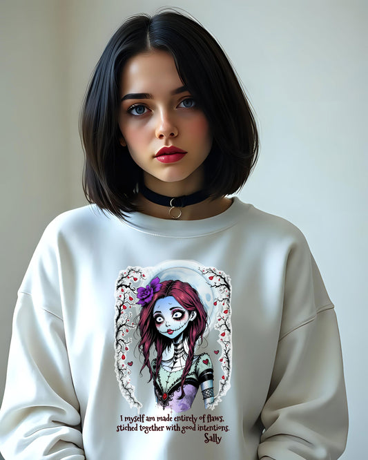 Sally Nightmare Before Christmas Sweatshirt - Unisex Crewneck Design, Jack and Sally Merch, Flawed Good Intentions, Stylized Quote, Soft