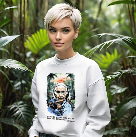Jane Goodall Inspired Crewneck Sweatshirt, Unisex Sweatshirt, Eco-Friendly Apparel, Gift for Animal Lovers, Inspirational Quote [...]