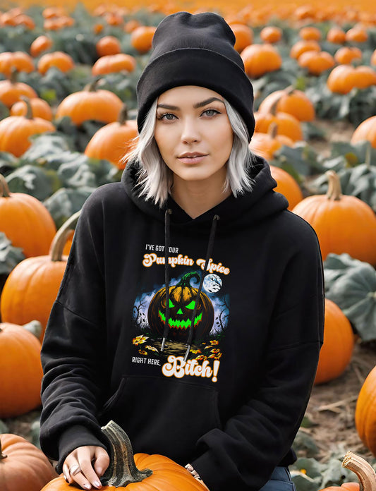 Halloween Three-Panel Fleece Hoodie, Spooky Jack-O'-Lantern & Pumpkin Spice, Festive Fall Apparel, Funny Unisex Sweatshirt, Cozy Seasonal