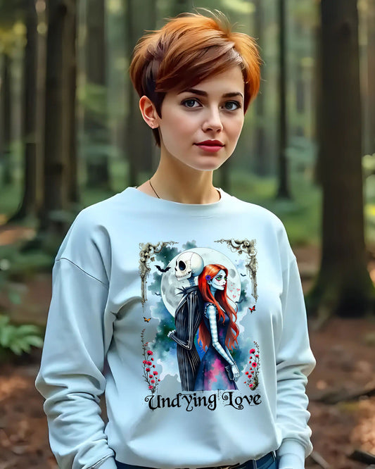 Unisex Undying Love Crewneck Sweatshirt, Romantic Gift, Halloween Apparel, Cozy Casual Wear, Everyday Style, Unique Couple Sweatshirt