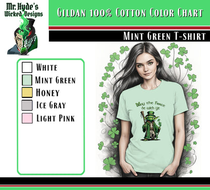 Get this whimsical Star Wars holiday t-shirt for St. Patricks Day in Mint Green on soft all cotton t-shirts. Buy this Star Wars womens t-shirt for your self or as a gift for the Star Wars princess in your life.