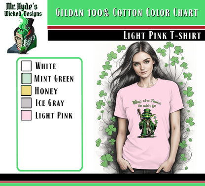 Get this whimsical Star Wars holiday t-shirt for St. Patricks Day in Light Pink on soft all cotton t-shirts. Buy this Star Wars womens t-shirt for your self or as a gift for the Star Wars princess in your life.