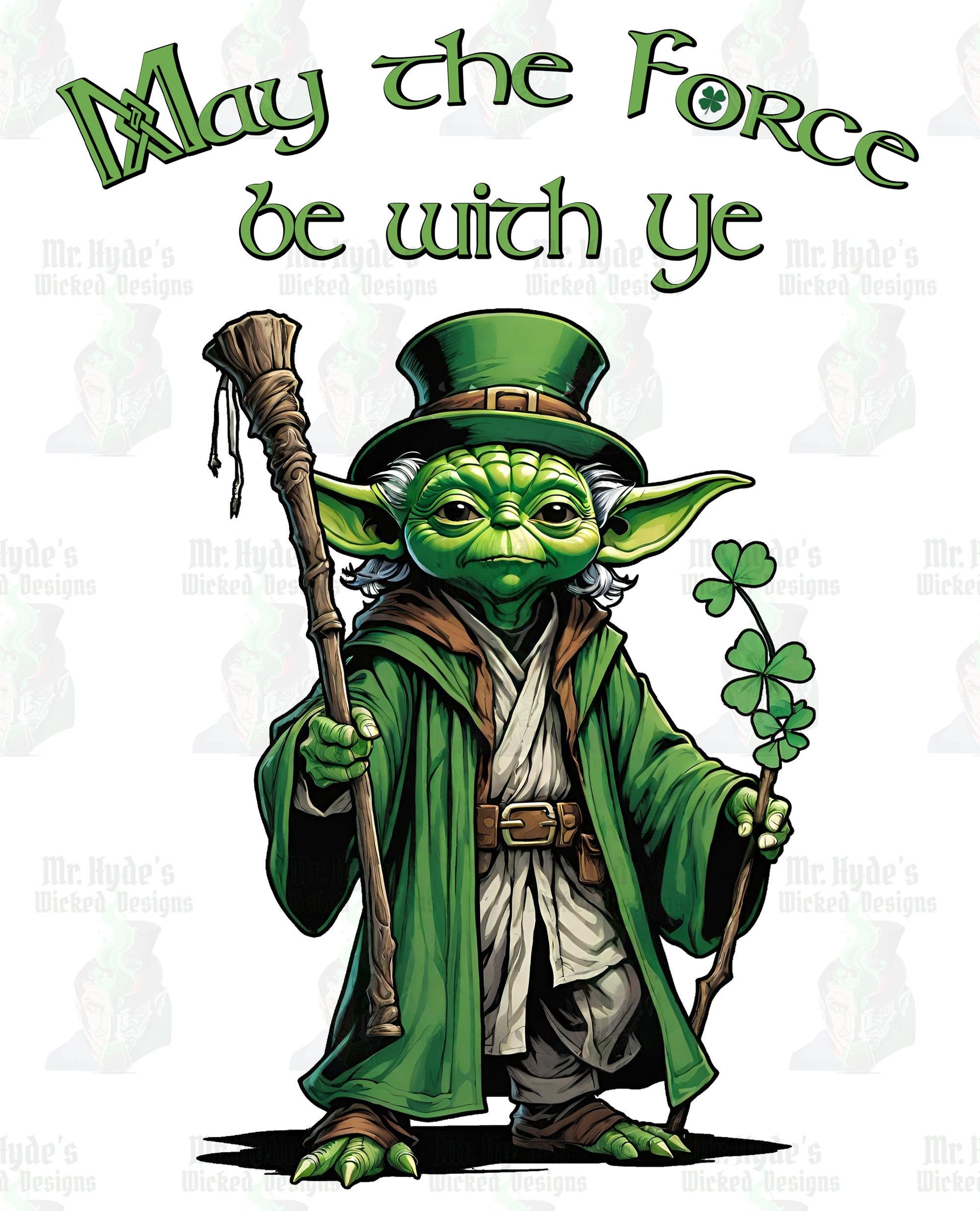 May the Force be with Ye is what Yoda might say if he were a Leprechaun. That is exactly what this Star Wars Holiday T-shirt depicts. This whimsical St. Patricks Day shirt will make you the talk of the town on St, Pattys day.