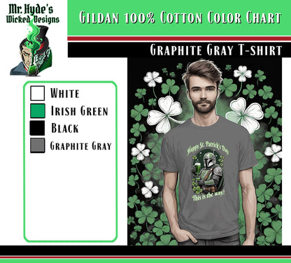 Dank Ferric is that a cool Mandalorian t-shirt just in time for St. Patricks Day. This awesome Star Wars holiday T-shirt look great on graphite gray. Get your before St. Patricks day has passed you by. This is the Way!