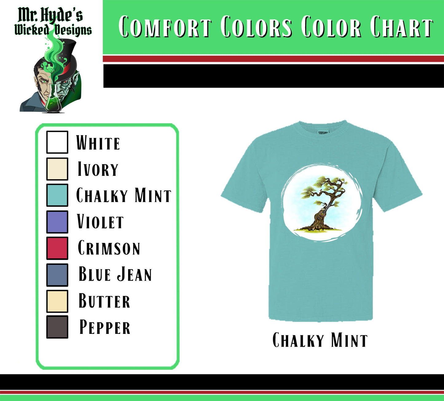 Illustrated Tree with Guitar Trunk T-shirt design. Organic Music is looks awesome on faded Chalky Mint Color Comfort T-shirts.