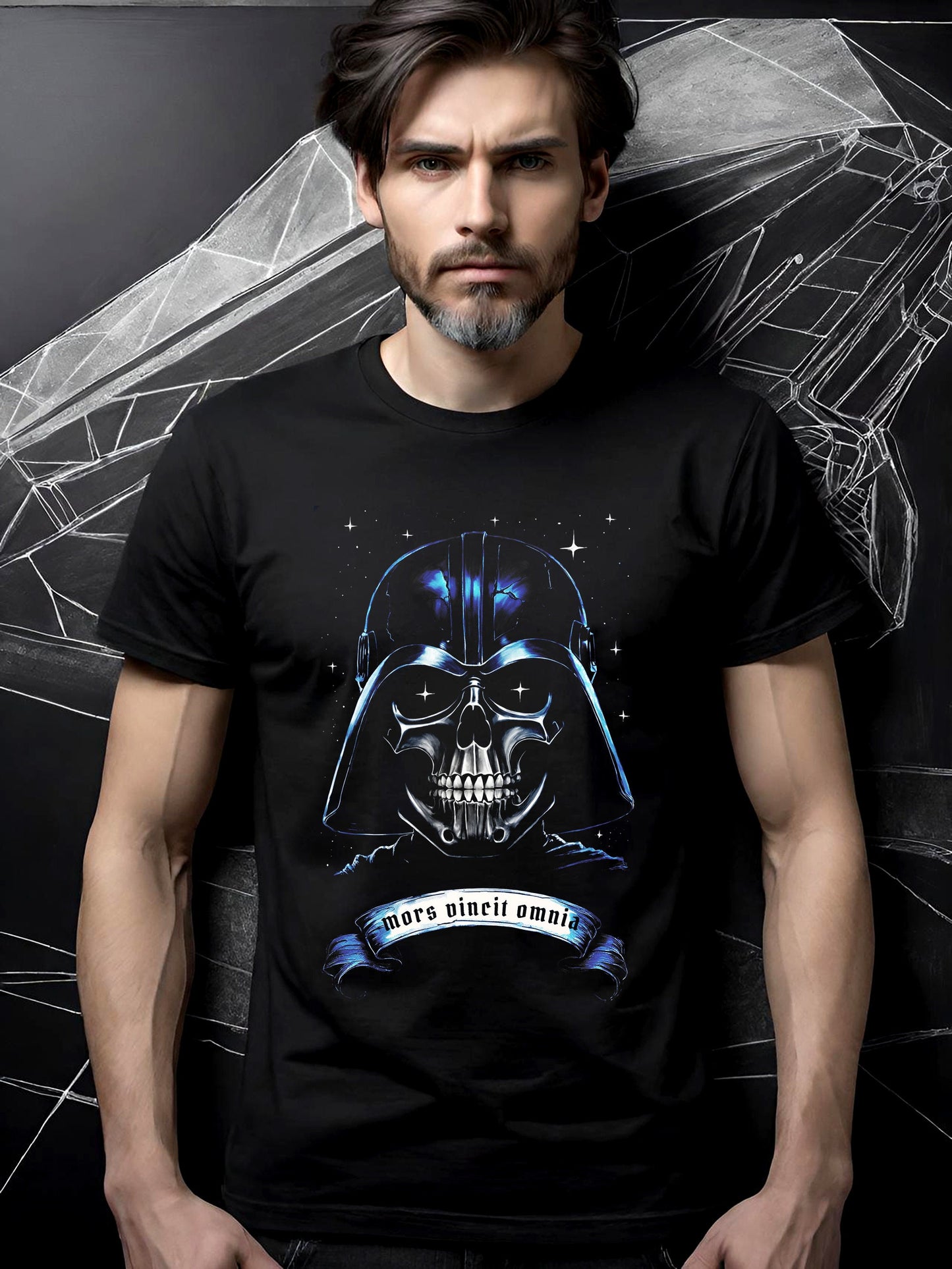 This Star Wars T-shirt is so cool. Vader is captured in a grisly mask of death. This Darth Vader shirt has a skull motif. This design is a halftoned with all the black removed so the design is incredibly light