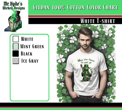 Get this whimsical Star Wars holiday t-shirt for St. Patricks Day in White on soft all cotton t-shirts. Buy this Star Wars mens t-shirt for your self or as a gift for the Jedi in your life.