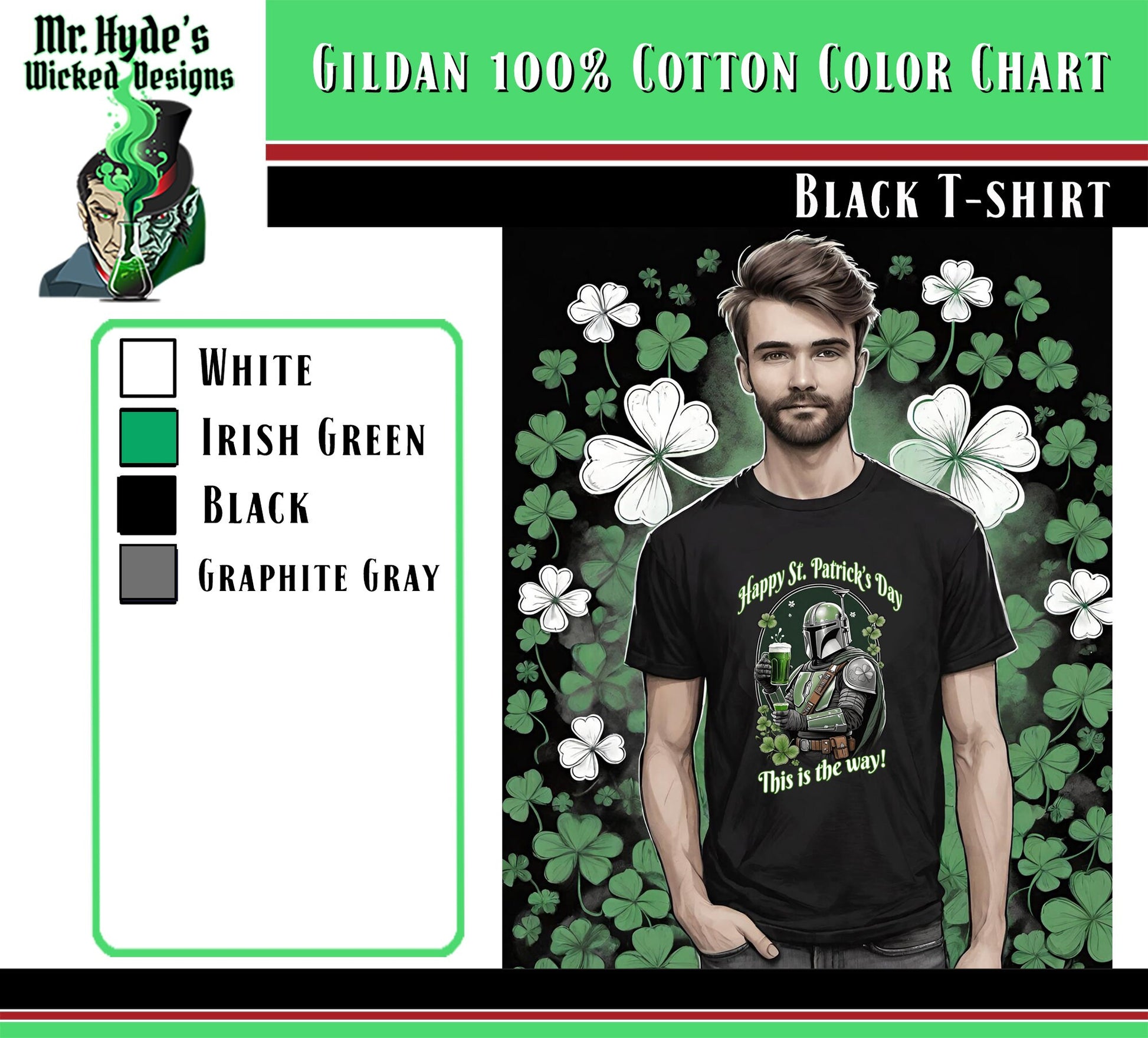 Dank Ferric is that a cool Mandalorian t-shirt just in time for St. Patricks Day. This awesome Star Wars holiday T-shirt look great on Jet Black. Get your before St. Patricks day has passed you by. This is the Way!