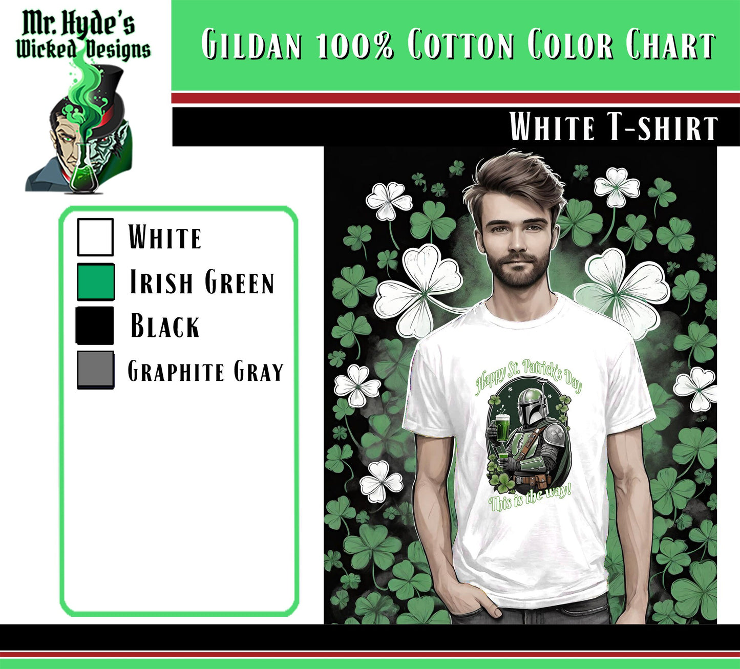 Dank Ferric is that a cool Mandalorian t-shirt just in time for St. Patricks Day. This awesome Star Wars holiday T-shirt look great on brilliant white. Get your before St. Patricks day has passed you by. This is the Way!