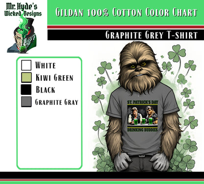 This St. Patricks Day t-shirt makes a perfect gift for the Drinking Buddy in your life. Gets yours today. It looks awesome on this graphite gray all cotton t-shirt.