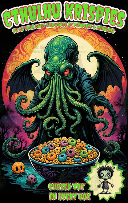 This awesome, and hilarious Cthulhu T-shirt is a must have for the discerning mens, womens, or youth t-shirt collector. This design is a black halftone knockout. Meaning the black parts are t-shirt instead of ink. Making for a super light design.