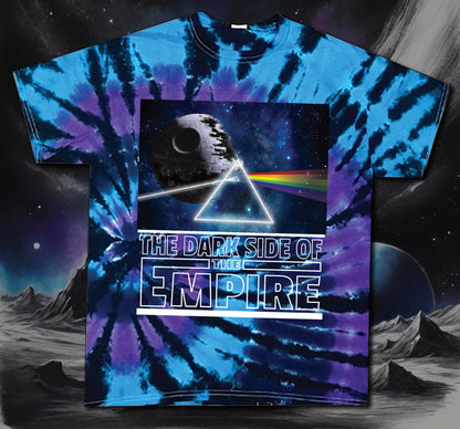 Dark Side of the Empire is a must have for any Star Wars T-shirt for any fan. It is also a must have Pink Floyd T-shirt for any die-hard Pink Floyd Fan. This shirt looks stunning on  our blue and purple tie dye soft 100% cotton shirts.