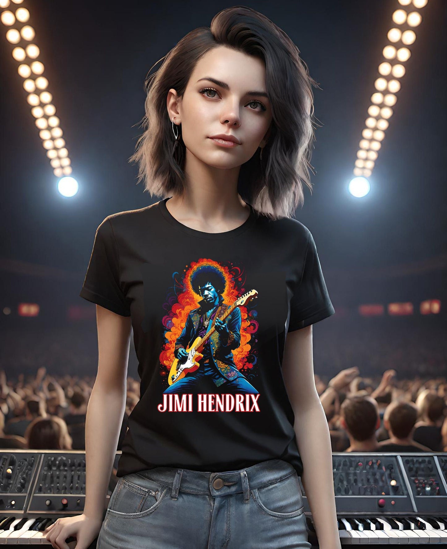 Jimi Hendrix is widely known as one of the greatest Rock and roll guitarist that ever lived, and he come to life in this stunning t-shirt. Available in both men and womens t-shirts.