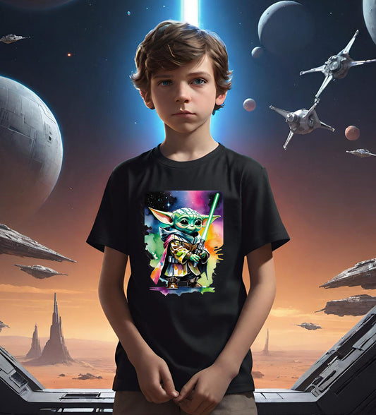 This Grogu t-shirt is going to be turning heads wherever you go. In stunning vibrant colors see Grogu in the near future as a Jedi Mandalorian . How can you be so fierce and so cute at the same time? You better ask Grogu?