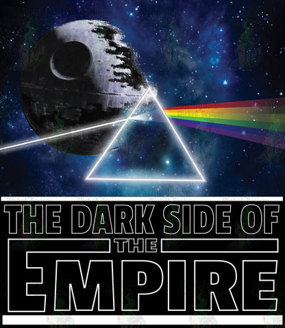 Dark Side of the Empire is a must have for any Star Wars T-shirt for any fan. It is also a must have Pink Floyd T-shirt for any die-hard Pink Floyd Fan. This shirt looks stunning on our blue and purple tie dye soft 100% cotton shirt.