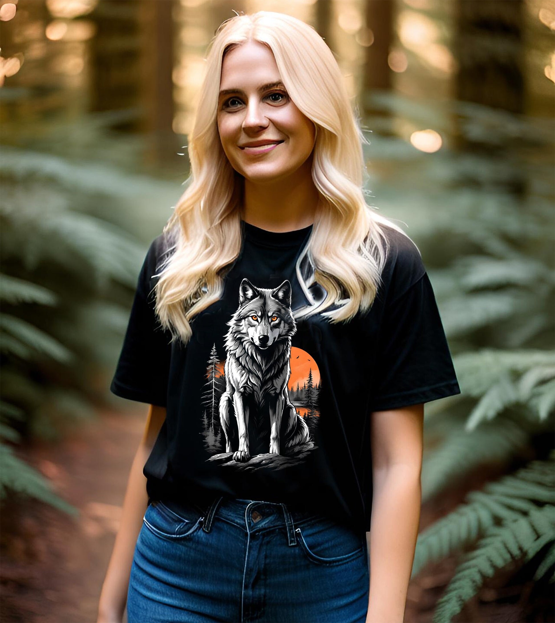 Feel the spirit of the wolf with you when you wear this haunting Wolf t-shirt. The Grey Wolf is an endangered species wearing this womens t-shirt helps raise awareness for this wonderful animal. Get yours today and show off your inner wolf!