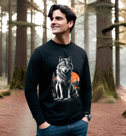 Feel the spirit of the wolf with you when you wear this haunting Wolf t-shirt. The Grey Wolf is an endangered species wearing this mens long-sleeved t-shirt raises awareness for this wonderful animal. Get yours today and show off your inner wolf!