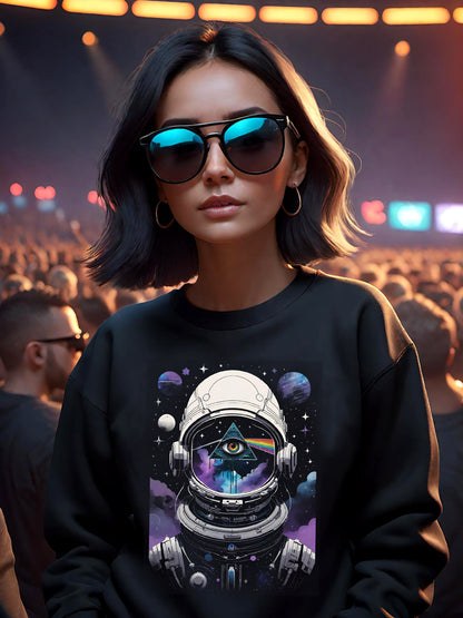 If you are a fan of Pink Floyd the way I am, you are going to love this truly cosmic take on the Dark side of the moon. This stunning Pink Floyd Unisex Sweatshirt featuring a spaceman in a purple, black, blue and white motif.