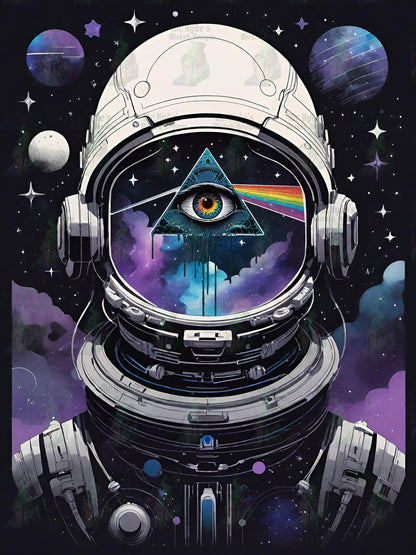 If you are a fan of Pink Floyd the way I am, you are going to love this truly cosmic take on the Dark side of the moon. This stunning Pink Floyd shirt featuring a spaceman in a purple, black, blue and white motif.