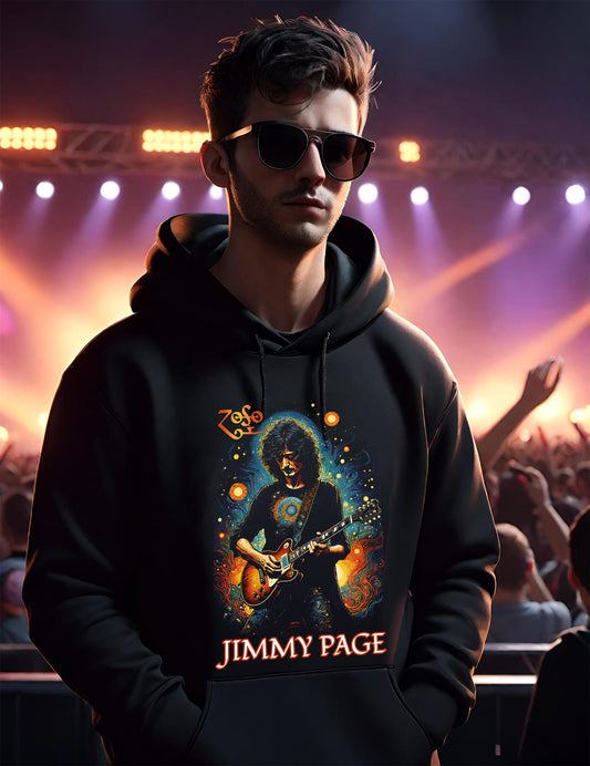 This Jimmy Page t-shirt is a stunning tribute to one of the most iconic guitarists ever. Jimmy Page of Led Zeppelin one of the most legendary Rock Band of the Seventies. This stunning black halftone is so light and soft on this unisex t-shirt.