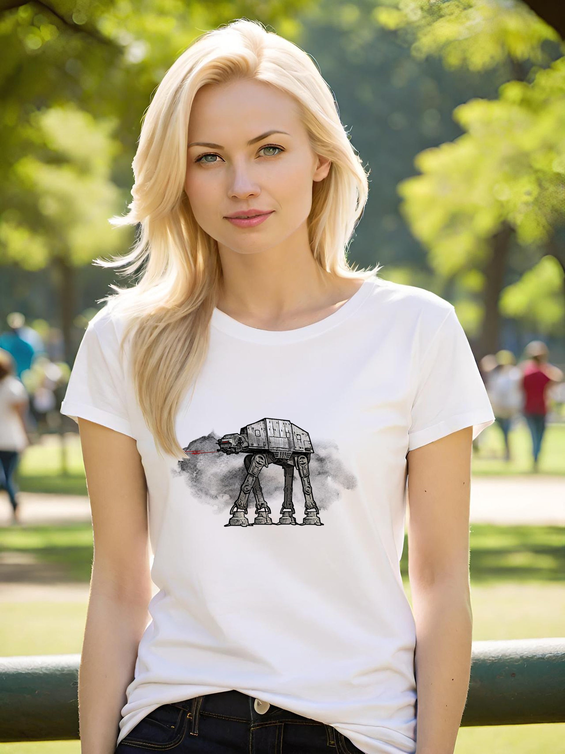 White Walker is my tribute to the legendary AT-AT Walker surrounded by a dust cloud while blasting at some pesky rebels. This shirt looks stunning on a ladies white cotton t-shirt.