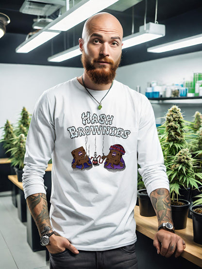 Hash Brownies is quite literally a long sleeve t-shirt depicting hash brownies getting stoned and chilling out. Get your Hash Brownies long sleeve shirt today while your still high on hash brownies?