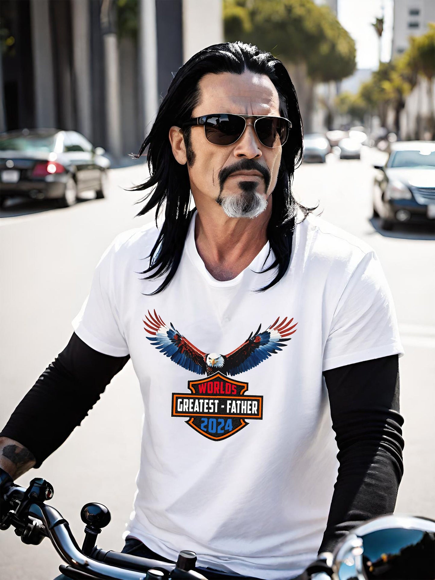 This awesome fathers day t-shirt is the perfect gift for that Biker dad in your life. This Harley Davidson inspired Dads Day white cotton t-shirt come in short or long sleeve in a variety of colors. Get your now just in time for fathers day.