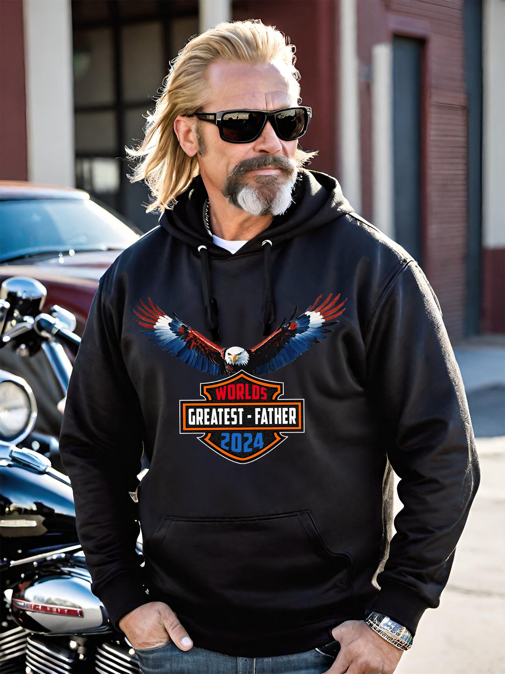 This awesome fathers day Hoodie is the perfect gift for that Biker dad in your life. This Harley Davidson inspired Dads Day black cotton sweatshirt or Hoodie comes in a variety of colors. Get your now just in time for fathers day.