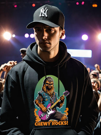 This awesome Chewy Rocks Hoodie is a must have for any Chewbacca fan.  This Chewbacca Hoodie is stunning and will be your favorite chic mens hoodie in no time. Make all your Star Wars friends jealous with this hip graphic Hoodie!