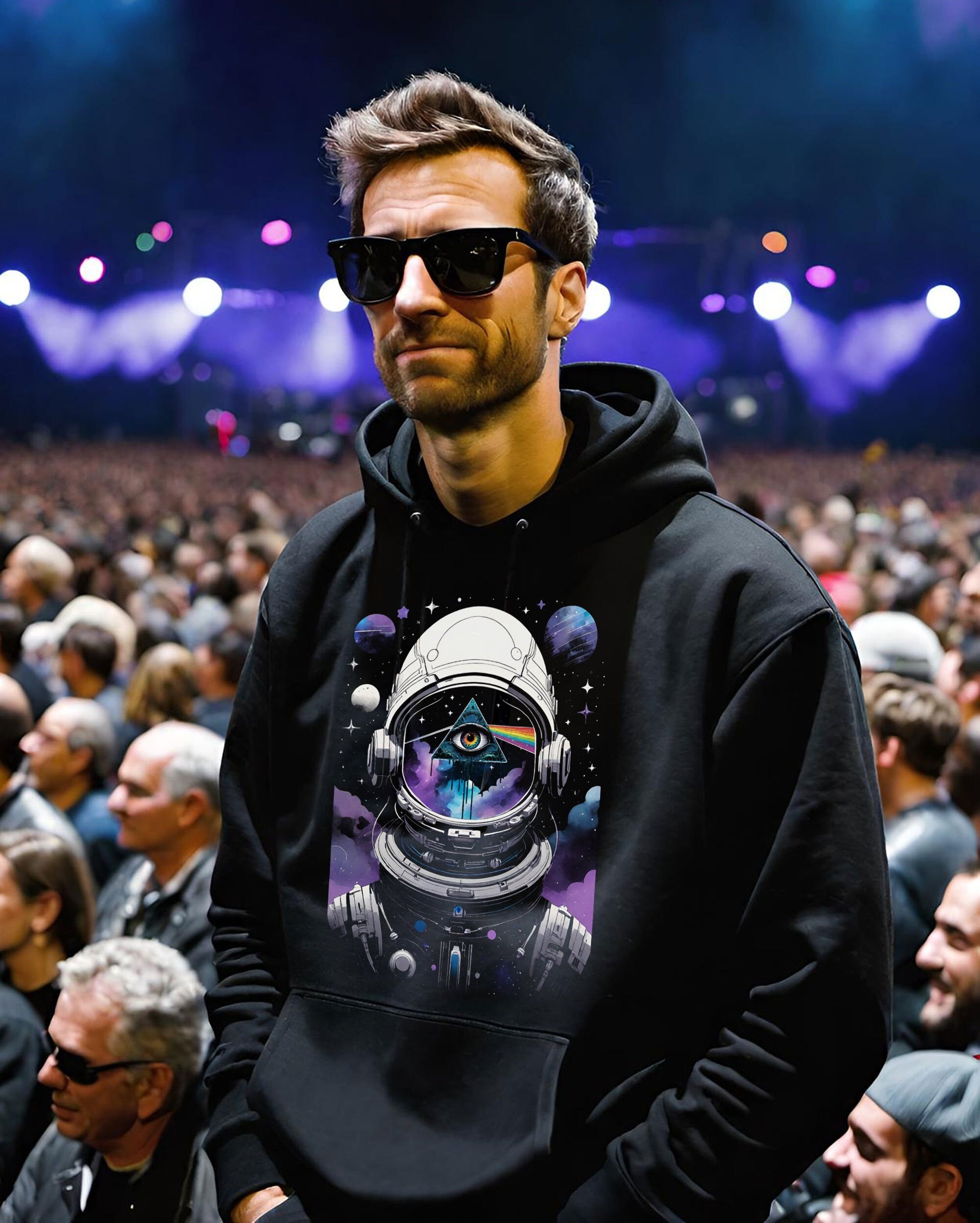 If you are a fan of Pink Floyd Hoodie the way I am, you are going to love this truly cosmic Dark side of the moon sweatshirt. This stunning Pink Floyd Mens Hoodie featuring a spaceman in a purple, black, blue and white motif.