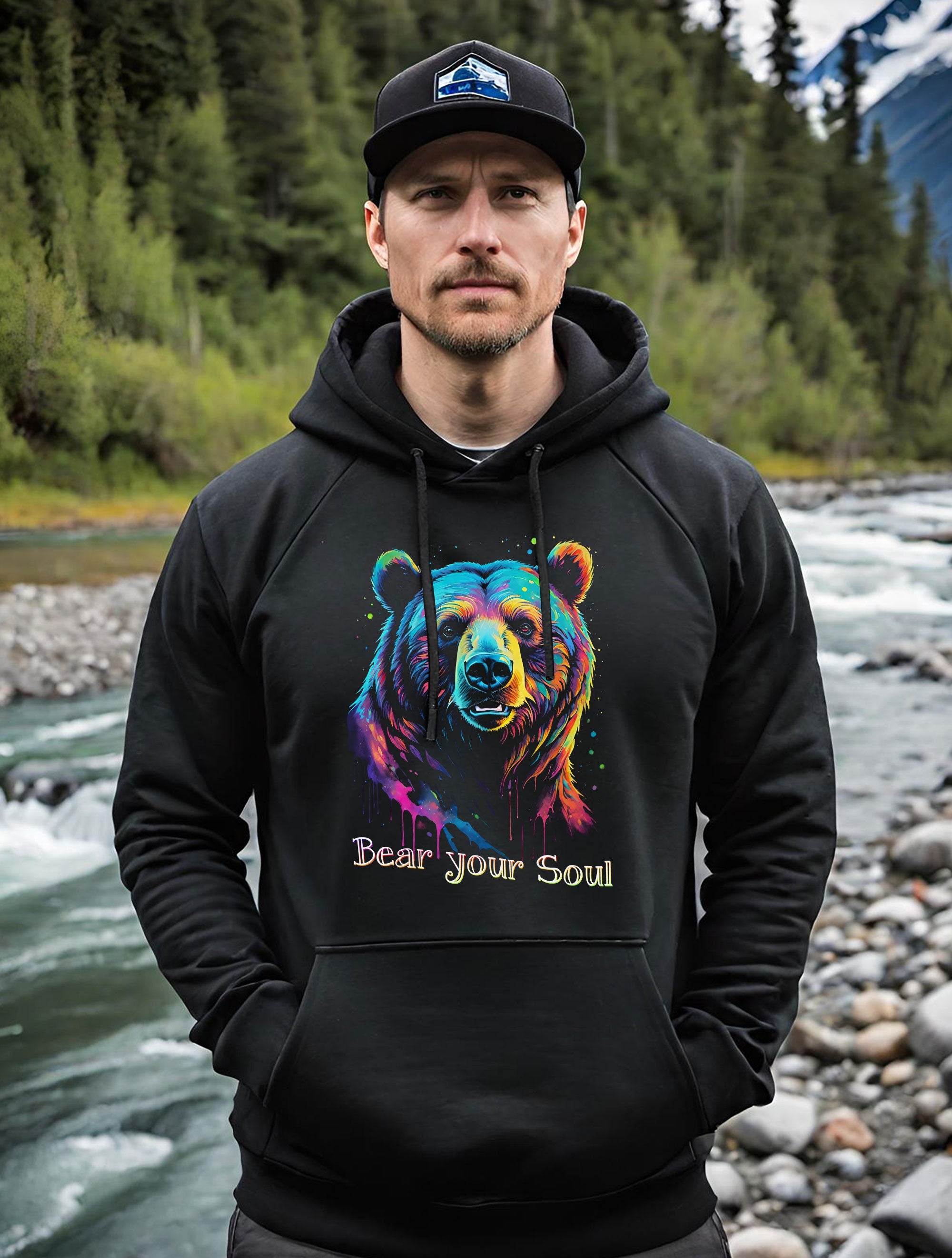 Colorful hoodie with bear sale