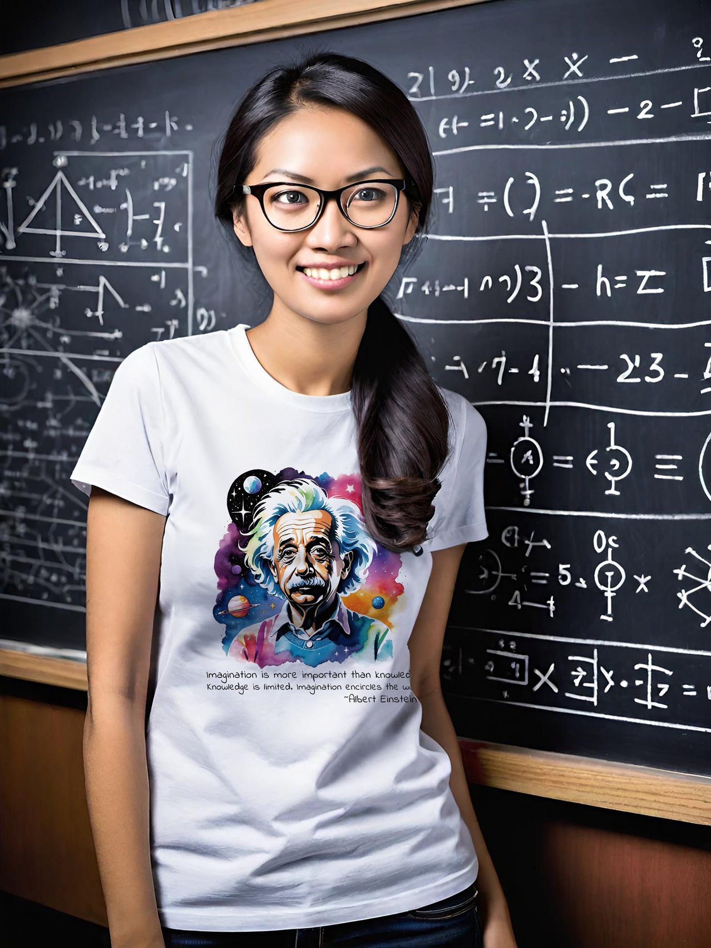 This Einstein t-shirt is a tribute to one of the greatest minds of all time. Albert Einstein t-shirt that features his famous quote, Imagination is more important than knowledge, Knowledge is limited, Imagination!