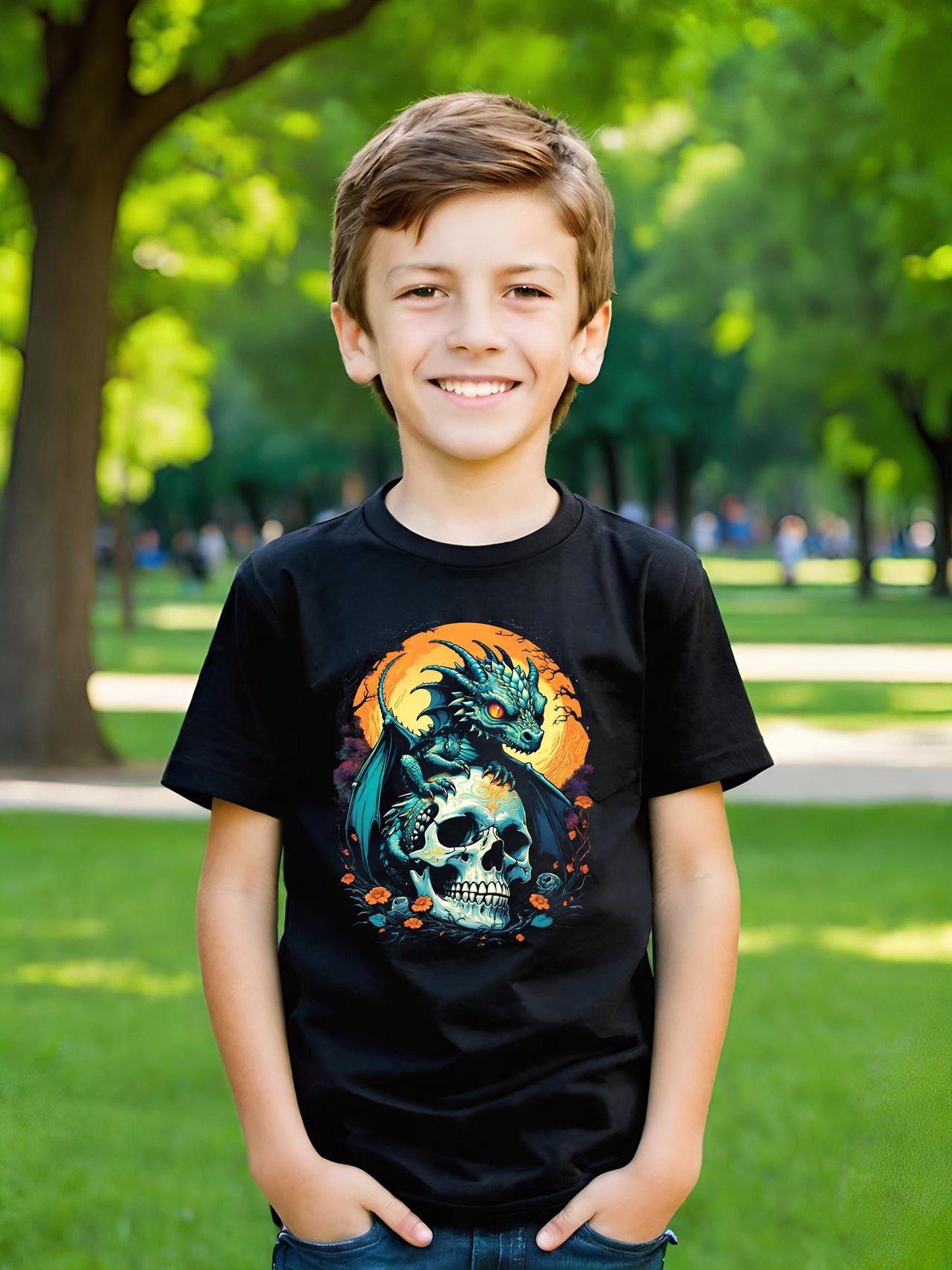 Kids love Dragons. Your Kid will love this wonderful Dragon T-shirt. This design is super colorful and vivid while also being an incredibly soft light design. This Boys cotton t-shirt will make him the coolest kid on the playground