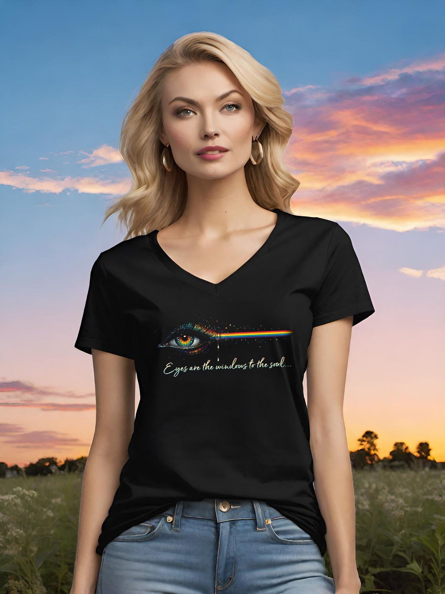 Eyes are the Windows to the Soul. I have always loved that saying! and you are going to love this stunning ladies V-neck t-shirt perfect for a Mothers Day Gift for your Mom, or just a gift for the lady in your life. Available in V-neck t-shirts