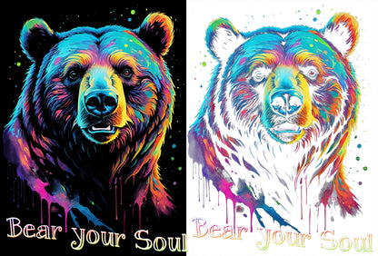 This colorful Bear t-shirt is a stunning black halftone design. As you can see here the black ink has been removed and is replaced by the black fabric of the shirt. This makes for a really super light t-shirt design.