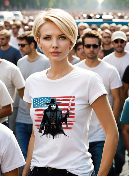 July 4th is right around the corner and revolution is in the air. This Revolutionary womens Bella Canvas t-shirt will have you turning heads this independence day. This stunning V for Vendetta shirt is an awesome 4th of July t-shirt.