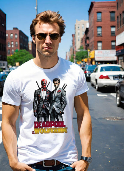 Deadpool and Wolverine t-shirt available in long and short sleeve t-shirts for men and women, as well as ladies Bella canvas t-shirts. Get your Deadpool 3 t-shirt today just in time for the Deadpool 3 movie. Available in Unisex Cotton t-shirts