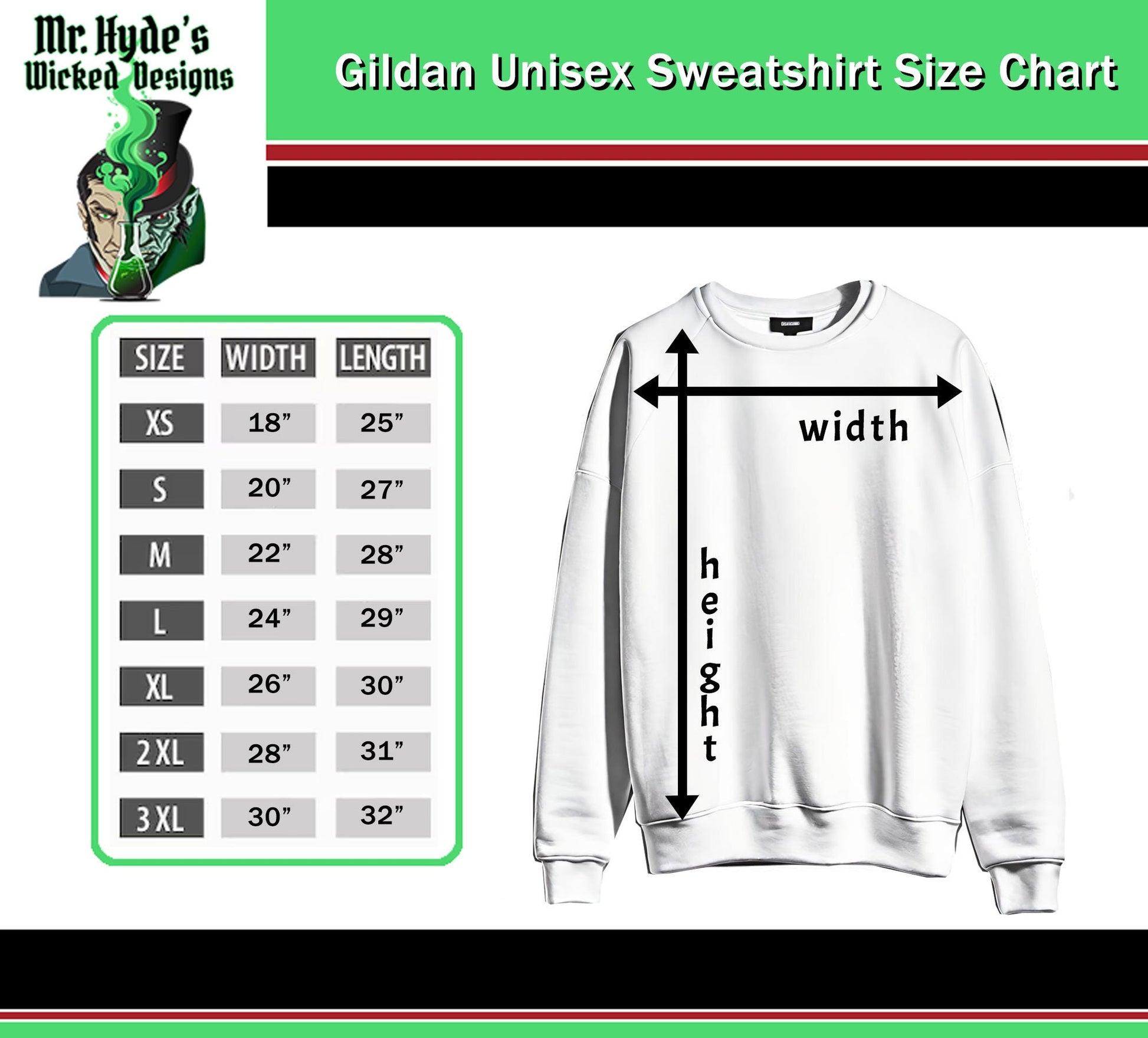 Use our handy size chart to choose the right size sweatshirt for you.