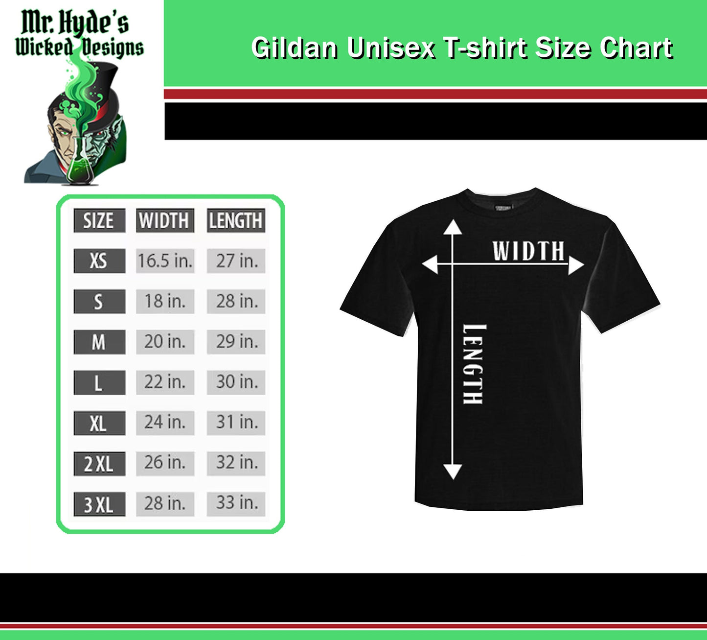 Use our handy size chart to find the perfect size Gildan Unisex t-shirt for you.