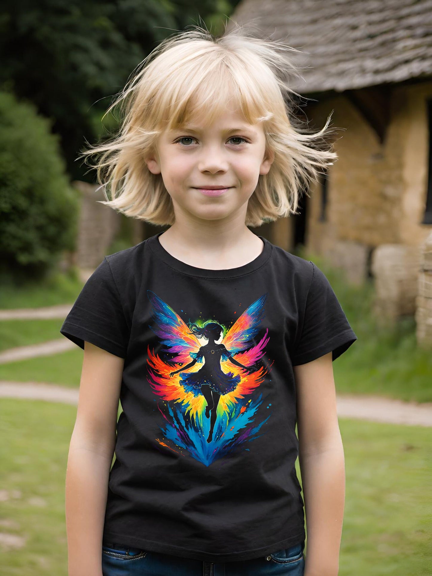 This stunning Fairy t-shirt is sure to delight any fan of fairies, fantasy, and magic. This magical fairy t-shirts is a super light design with all of the black ink removed making the design super light and soft on an all cotton t-shirt.