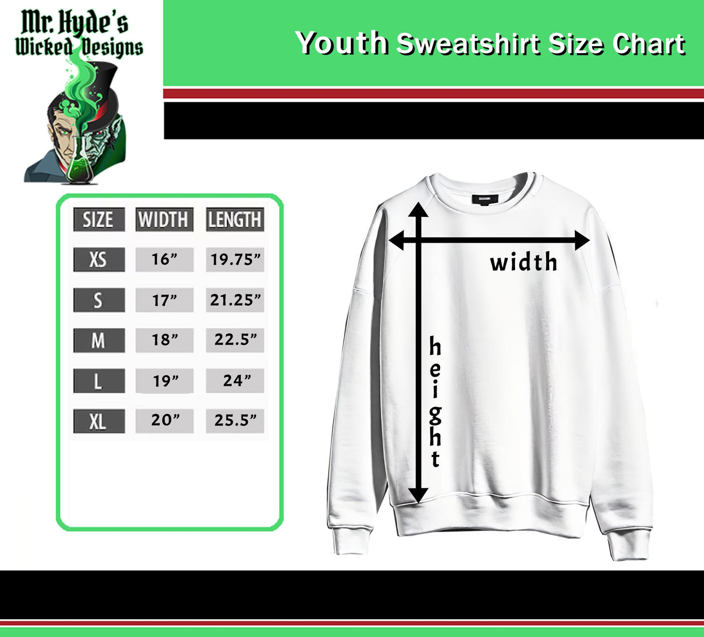 Please Use our handy size chart to pick your sweatshirt size.