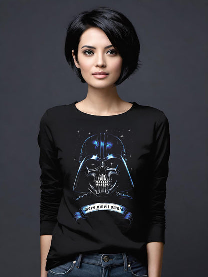 This Star Wars Unisex long sleeve t-shirt is so cool. Vader is captured in a grisly mask of death. This Darth Vader shirt has a skull motif. Death Conquers All in Latin adorns the bottom of this awesome Vader shirt.