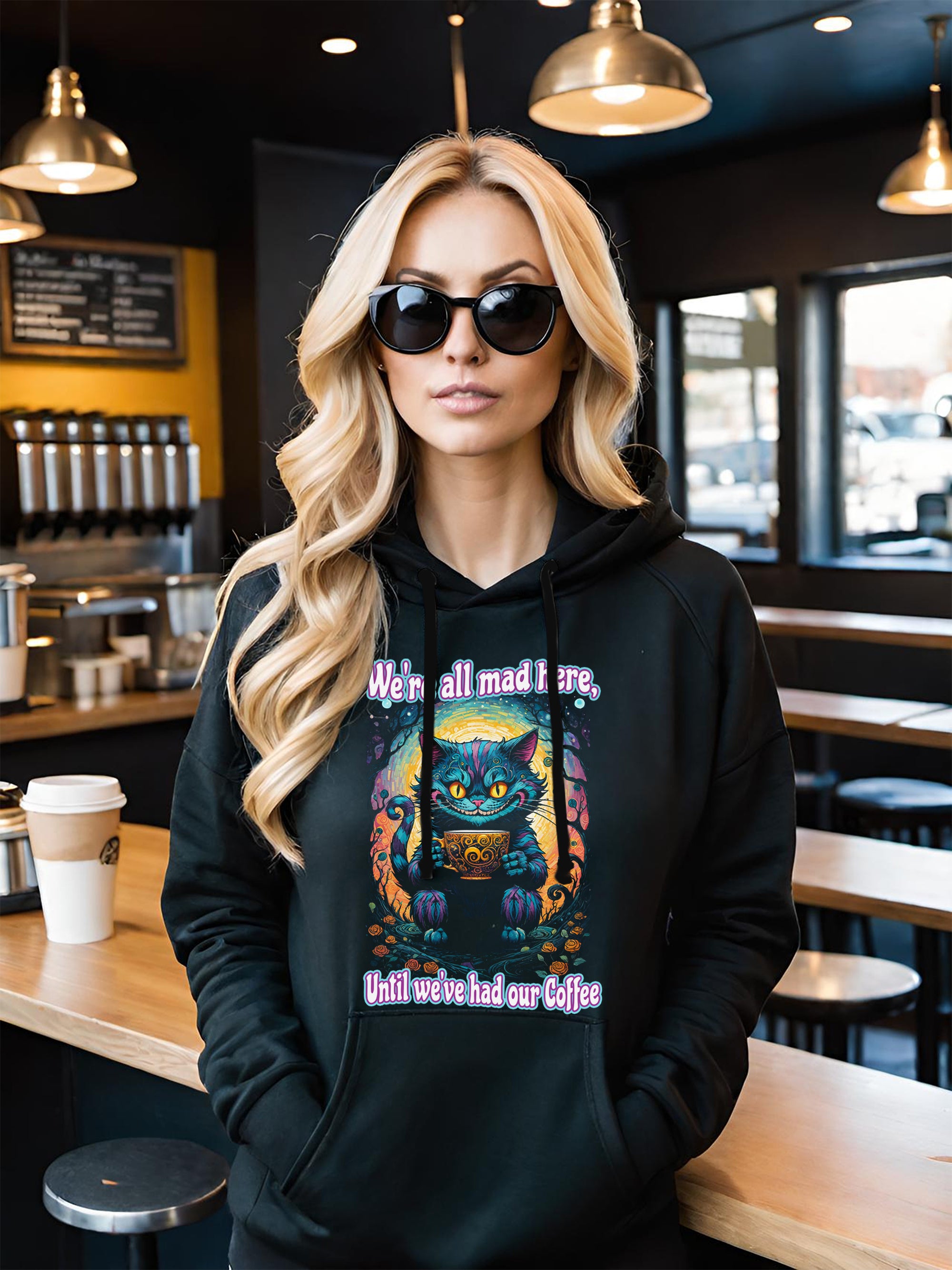 Cheshire Cat Hoodie Alice in Wonderland Hoodie Coffee Drinkers hoodie Coffee Hoodie Alice in Wonderland Hoodie unisex hoodie S