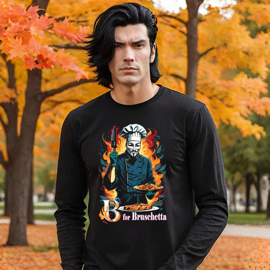 V for Vendetta Foodie Parody Long Sleeve Tee, Movie Buff Gift, Geek Culture Shirt, Casual Wear, Comic-Con Apparel