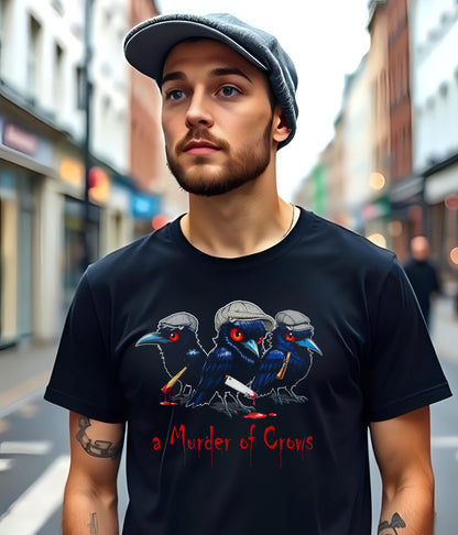 Murder of Crows Unisex Tee Shirt, Funny Crow Graphic Cotton T-shirt, Boston Mobster Style, Wise Guys Tee, Crow Theme Shirt, Gothic Bird Tee,