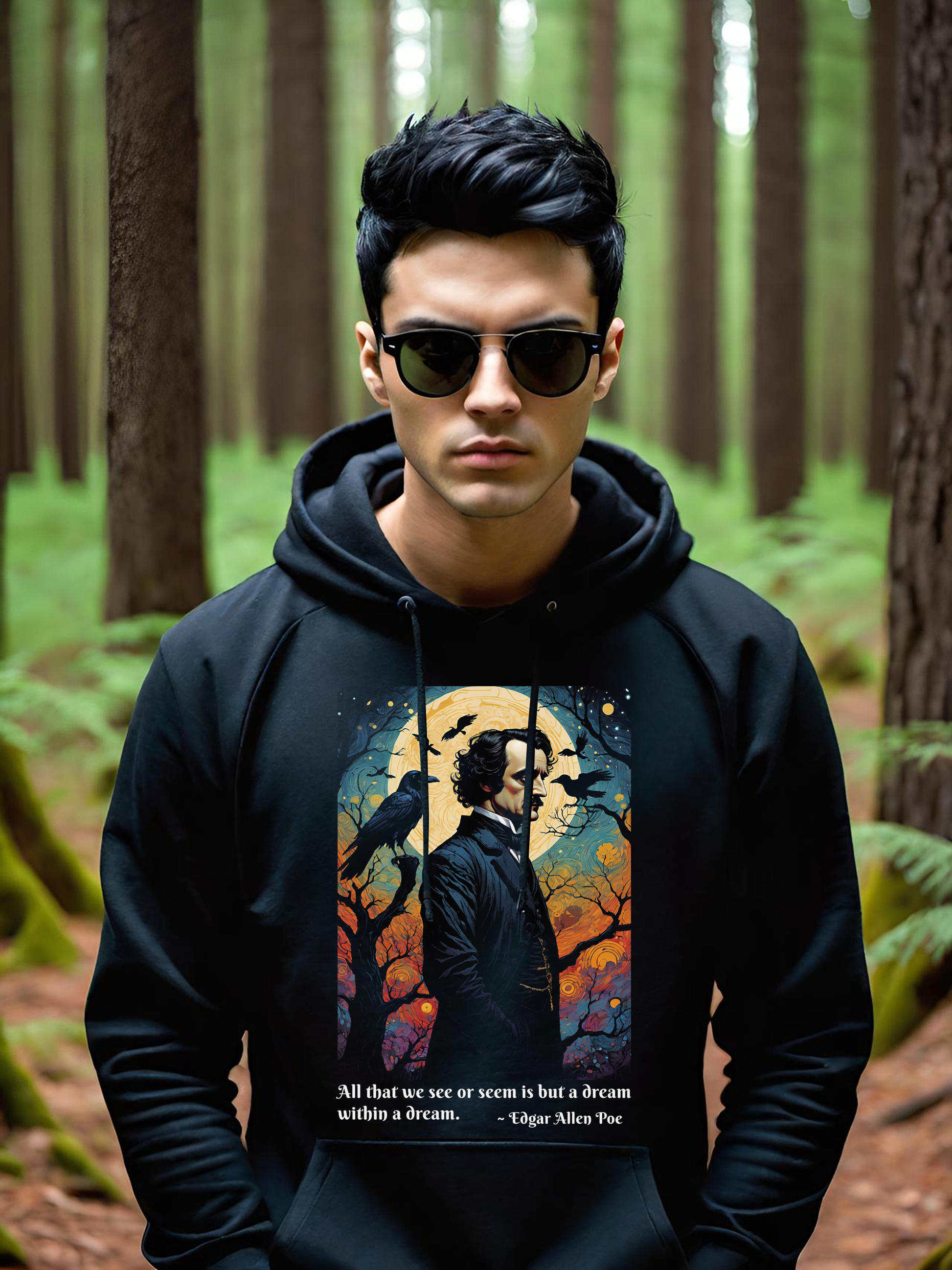 Once upon a midnight dreary. If these words conjure up images of diabolical fiends and fearsome specters, then you must be a fan of Poe, and you are in the right place to! Claim this stunningly creepy Edgar Allen Poe Men's Hoodie today!